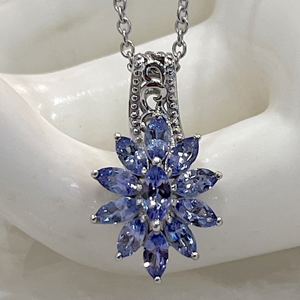 Tanzanite Floral Sterling Silver Pendant Necklace